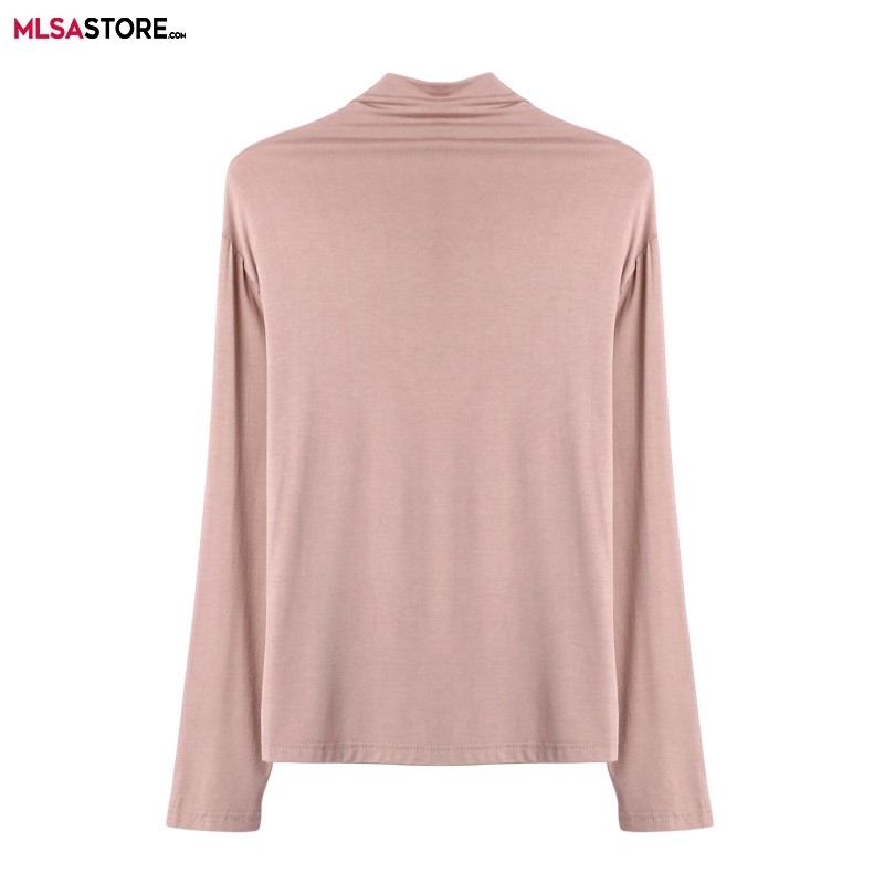 2024 Brand New Spring Summer Women's High Collar Bottom Long-sleeved Pure-color T-shirt for Female Slim Fit Tops Tshirt